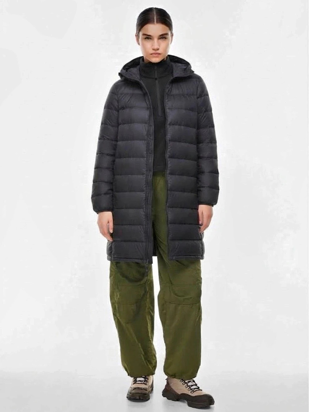 ARITZIA TNAction The Little Puff Black Hooded Long Puffer Coat | SIZE 1X